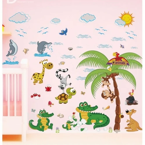 Combo dán tường vườn thú vui nhộn và đoàn tàu vui vẻ