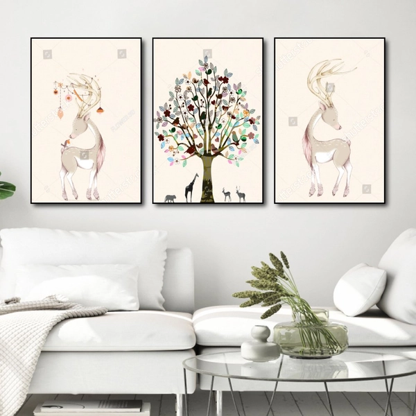 Tranh Treo Tường Gia Đình Hươu Và Cây Sắc Màu