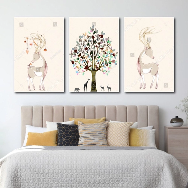 Tranh Treo Tường Gia Đình Hươu Và Cây Sắc Màu