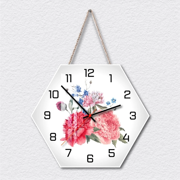 Tranh Đồng Hồ Hoa Mẫu Đơn Lục Giác
