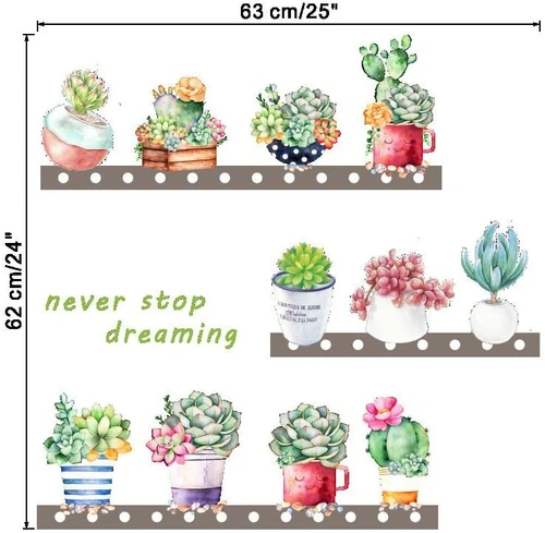 Decal dán tường kệ chậu cây never stop dreaming