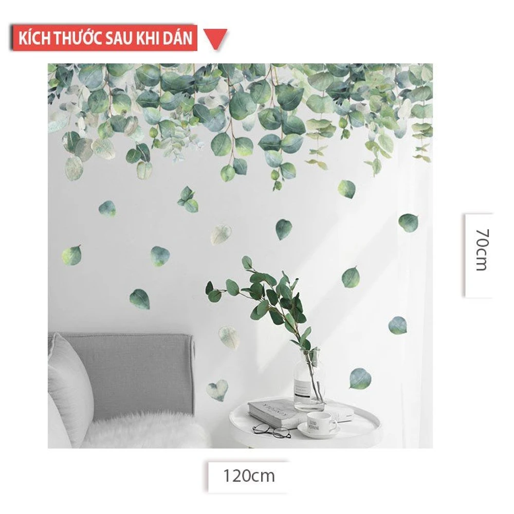 Decal dán tường lá xanh treo