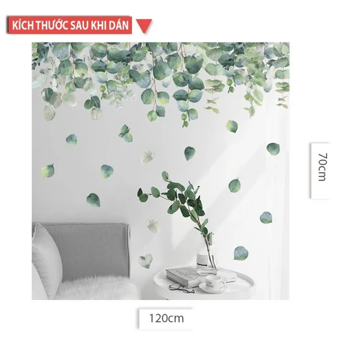 Decal dán tường lá xanh treo