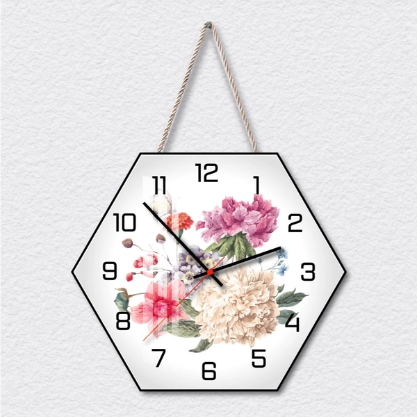 Tranh Đồng Hồ Hoa Mẫu Đơn Lục Giác