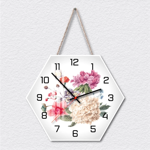 Tranh Đồng Hồ Hoa Mẫu Đơn Lục Giác