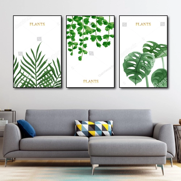 Tranh Treo Tường Bộ 3 Tấm Lá Xanh Nhiệt Đới Tươi Mát