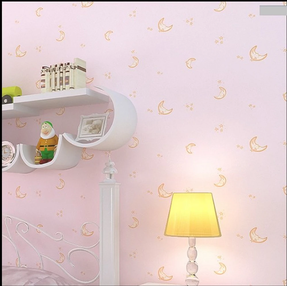 10m giấy dán tường hồng họa tiết mặt trăng