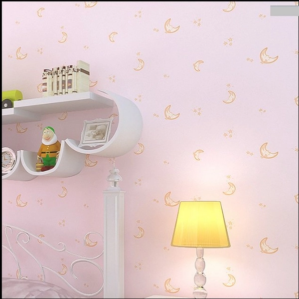 10m giấy dán tường hồng họa tiết mặt trăng
