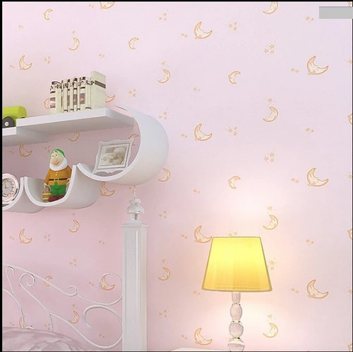 10m giấy dán tường hồng họa tiết mặt trăng