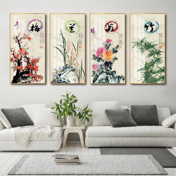 Bộ Tranh Tứ Quý Đào Lan Cúc Trúc