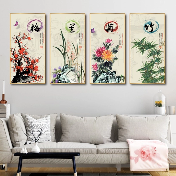 Bộ Tranh Tứ Quý Đào Lan Cúc Trúc