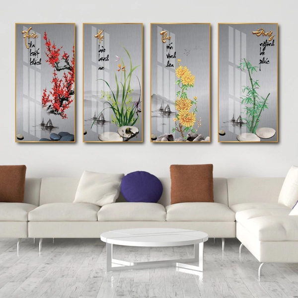 Bộ Tranh Tứ Quý Đào Lan Cúc Trúc
