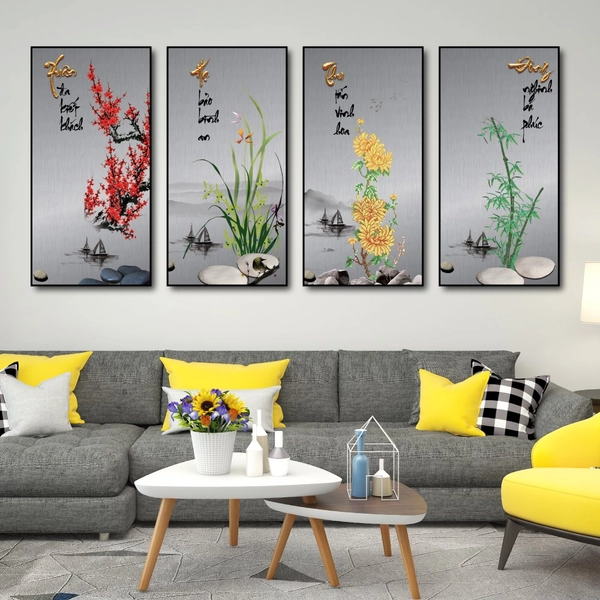 Bộ Tranh Tứ Quý Đào Lan Cúc Trúc