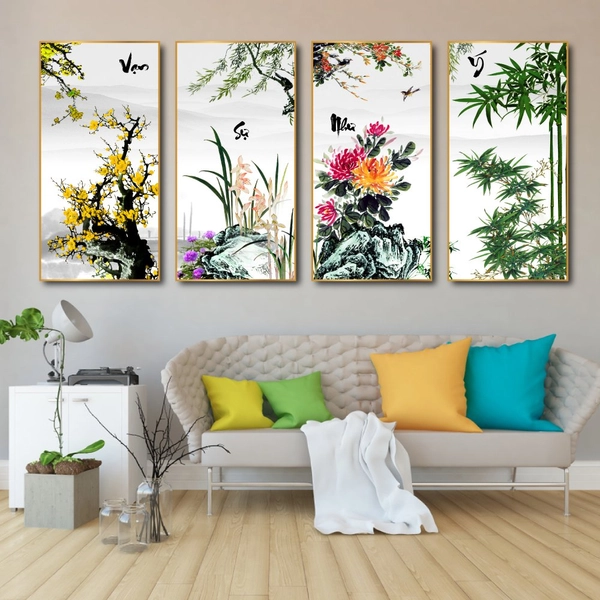 Bộ Tranh Tứ Quý Mai Lan Cúc Trúc