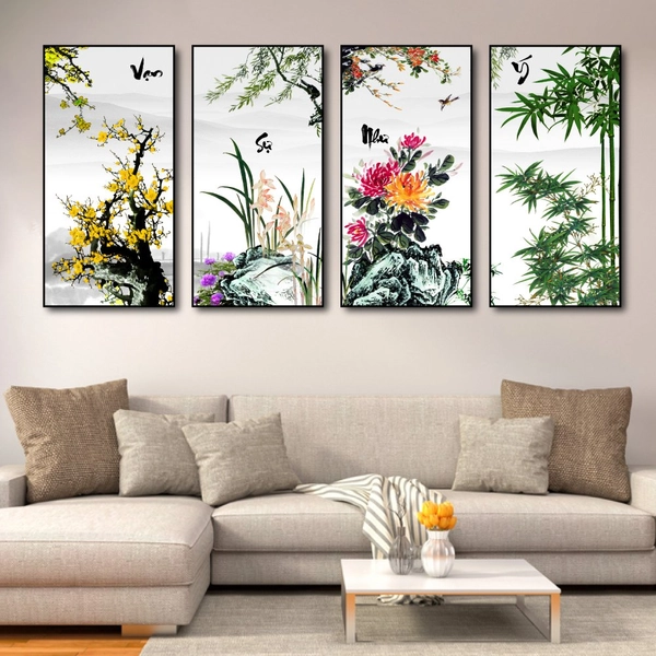 Bộ Tranh Tứ Quý Mai Lan Cúc Trúc