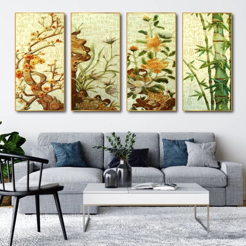 Bộ Tranh Tứ Quý Mai Cúc Trúc Lan