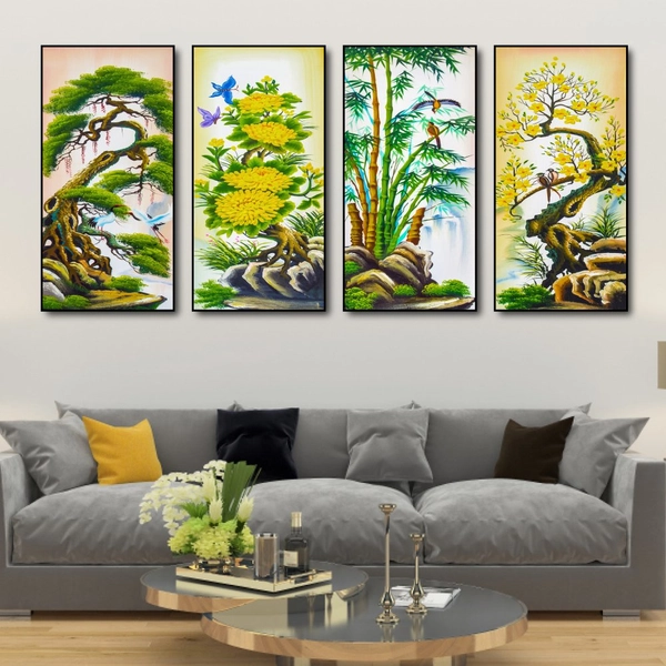 Bộ Tranh Tứ Quý Tùng Cúc Trúc Mai 2