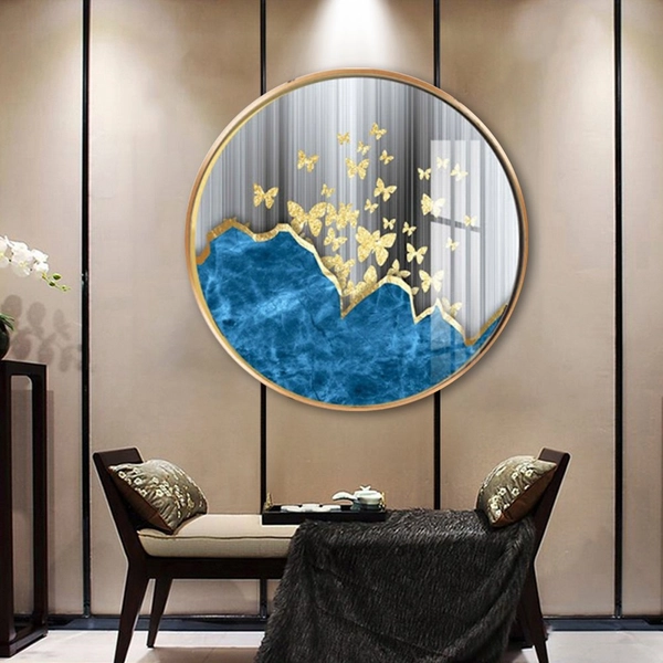 Tranh Tròn Tráng Gương Bướm Vàng Nghệ Thuật