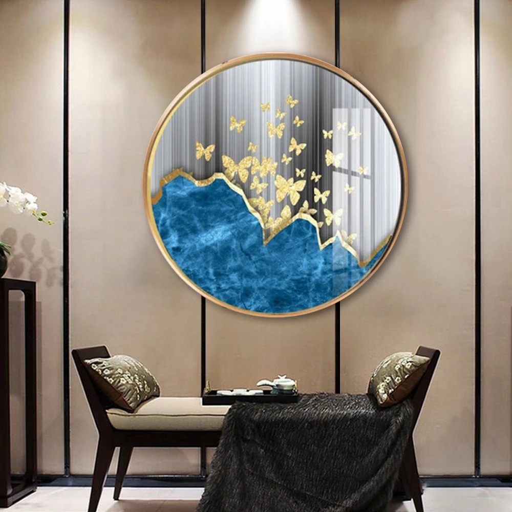 Tranh Tròn Tráng Gương Bướm Vàng Nghệ Thuật