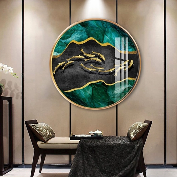 Tranh Tròn Tráng Gương Cá Chép Vàng Nghệ Thuật