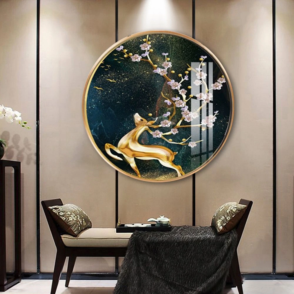 Tranh Tròn Tráng Gương Hươu Hoa Nghệ Thuật