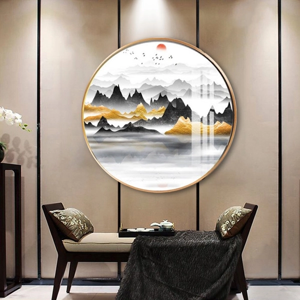 Tranh Tròn Tráng Gương Núi Non Trùng Điệp