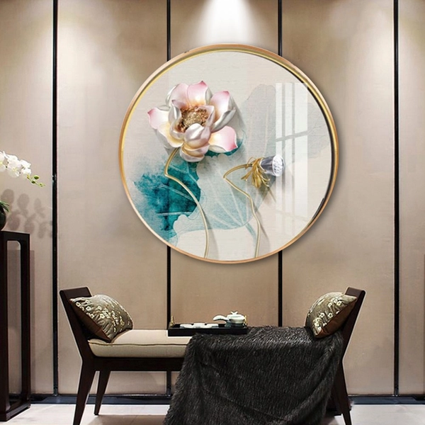 Tranh Tròn Tráng Gương Sen Trắng Nghệ Thuật