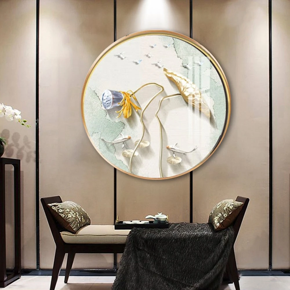 Tranh Tròn Tráng Gương Sen Trắng Và Cá Chép