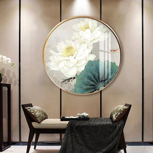 Tranh Tròn Tráng Gương Cá Chép Bên Sen Trắng