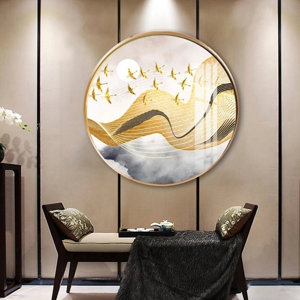 Tranh Tròn Tráng Gương Đàn Hạc Dưới Trăng