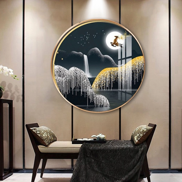 Tranh Tròn Tráng Gương Hươu Vàng Dưới Ánh Trăng 2