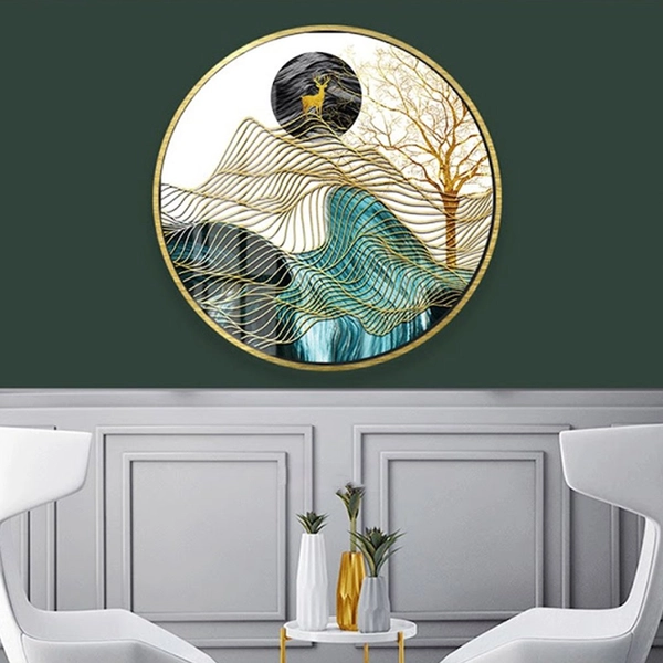 Tranh Tròn Tráng Gương Hươu Vàng Nghệ Thuật