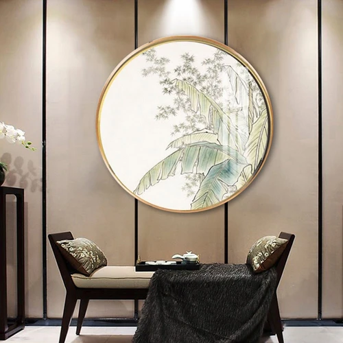 Tranh Tròn Tráng Gương Lá Xanh Nghệ Thuật