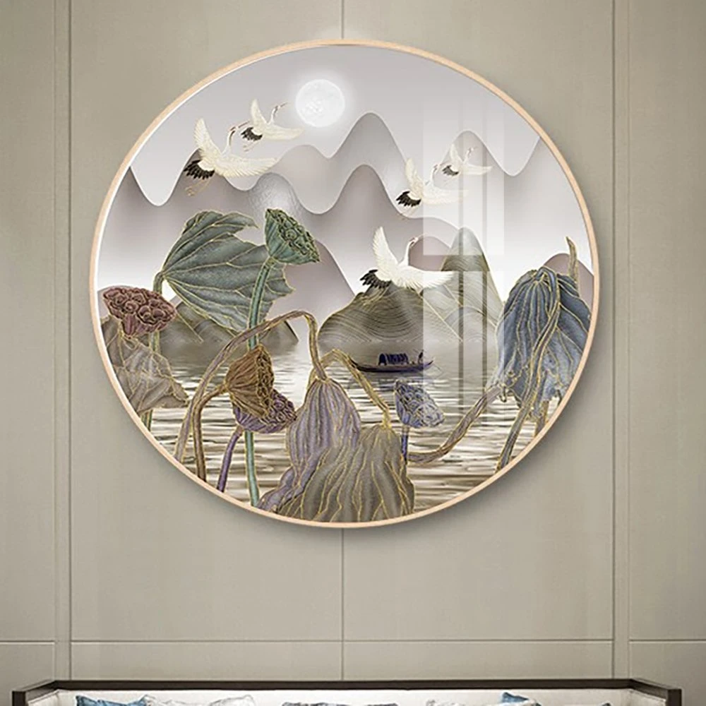 Tranh Tròn Tráng Gương Hạc Trắng Nghệ Thuật 2