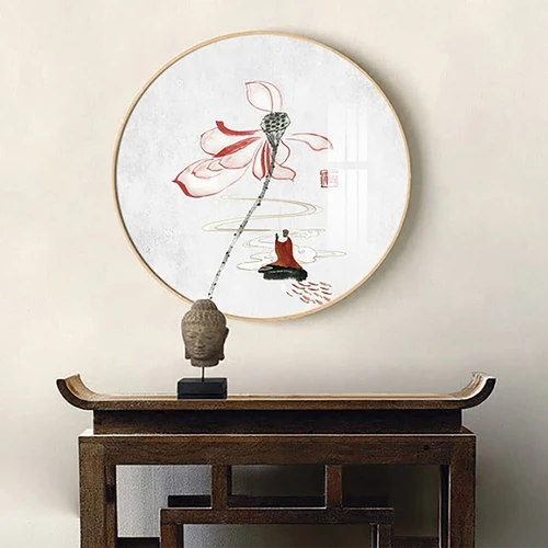 Tranh Tròn Tráng Gương Phật Và Hoa Sen