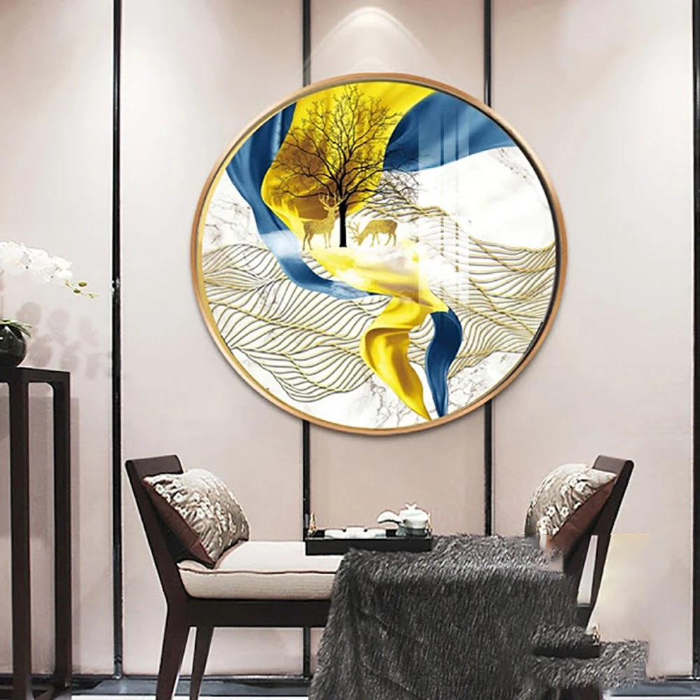 Tranh Tròn Tráng Gương Đôi Hươu Vàng Nghệ Thuật 3