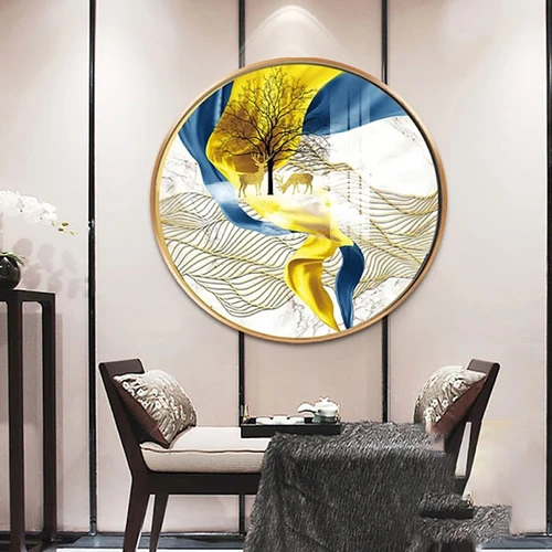 Tranh Tròn Tráng Gương Đôi Hươu Vàng Nghệ Thuật 3