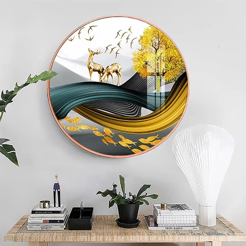 Tranh Tròn Tráng Gương Đôi Hươu Vàng Nghệ Thuật 7