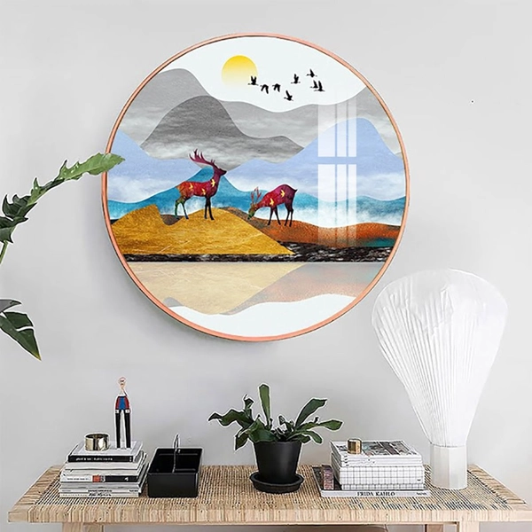 Tranh Tròn Tráng Gương Hươu Hoa Nghệ Thuật