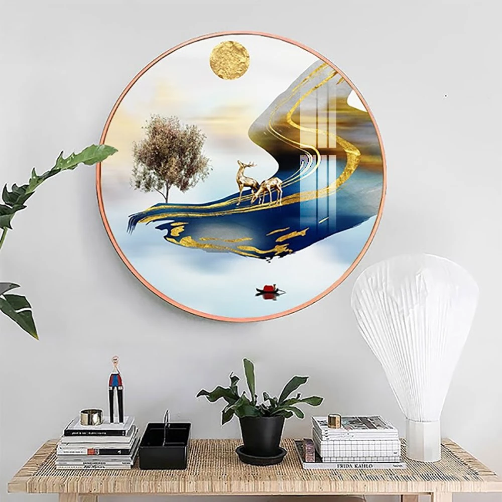 Tranh Tròn Tráng Gương Hươu Vàng Dưới Ánh Trăng 2