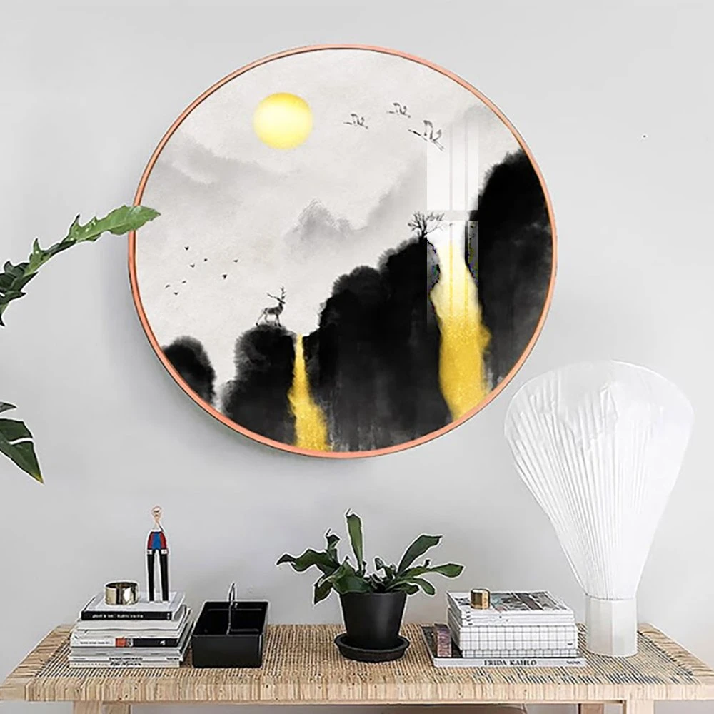 Tranh Tròn Tráng Gương Hươu Vàng Dưới Ánh Trăng