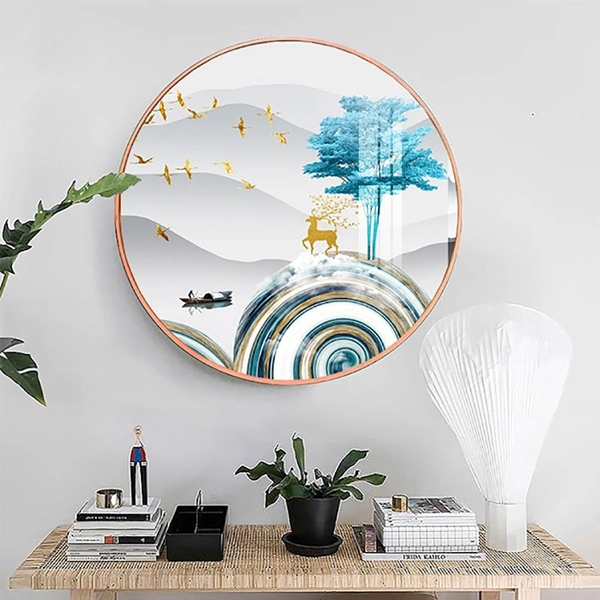 Tranh Tròn Tráng Gương Hươu Vàng Nghệ Thuật