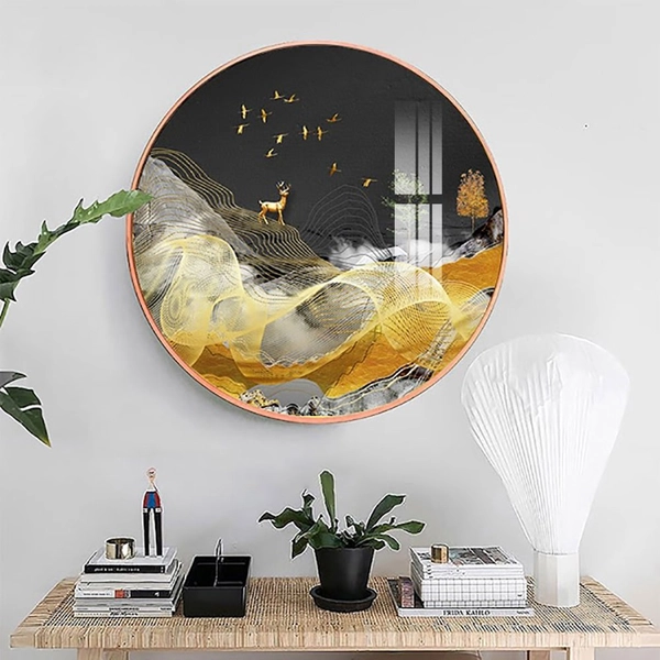 Tranh Tròn Tráng Gương Hươu Vàng Nghệ Thuật