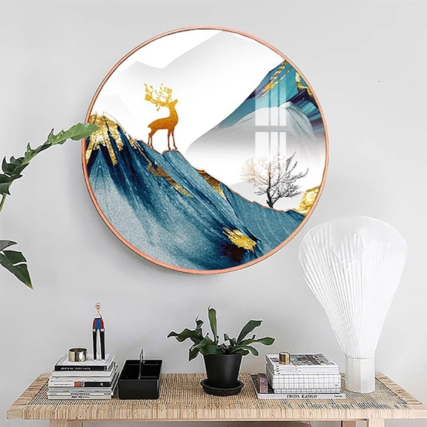 Tranh Tròn Tráng Gương Hươu Vàng Nghệ Thuật