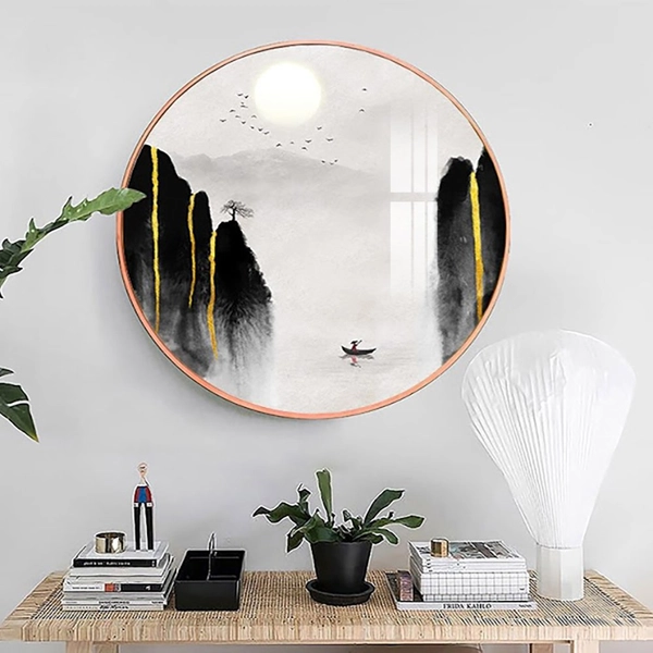 Tranh Tròn Tráng Gương Người Lái Đò Dưới Ánh Trăng