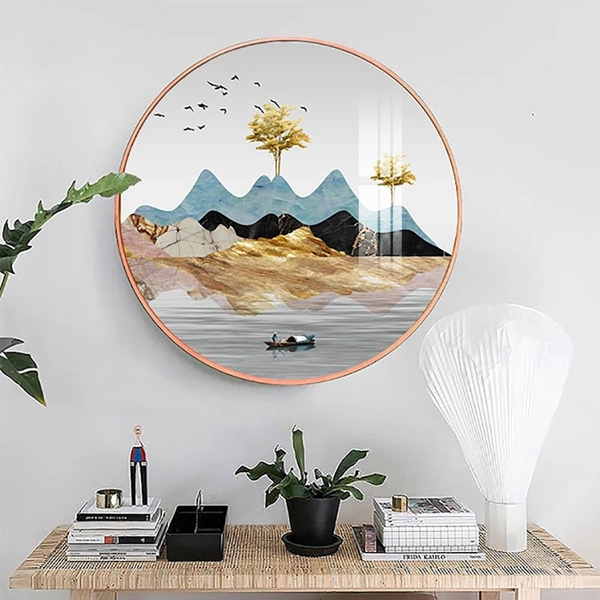 Tranh Tròn Tráng Gương Thiên Nhiên Hữu Tình Sắc Vàng Kim