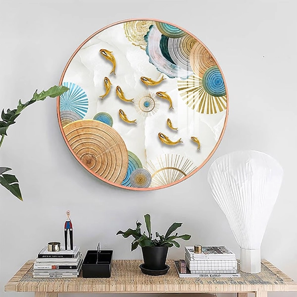 Tranh Tròn Tráng Gương Cá Chép Vàng Nghệ Thuật