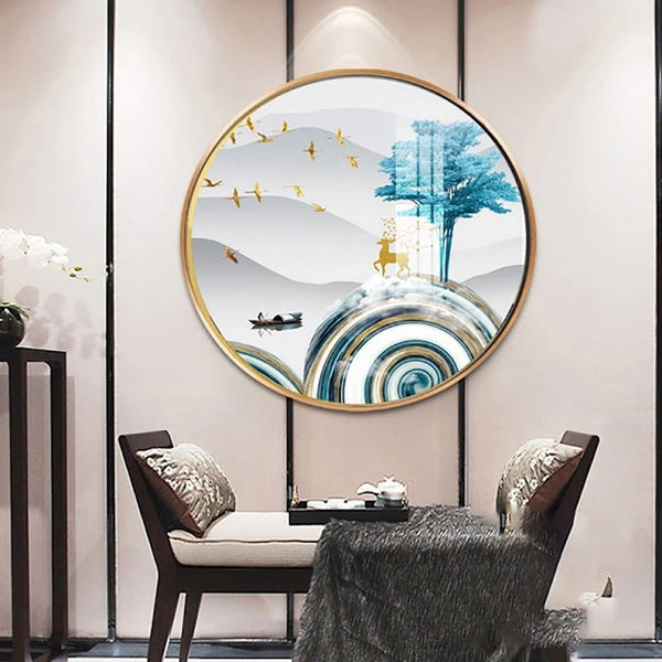 Tranh Tròn Tráng Gương Hươu Vàng Nghệ Thuật
