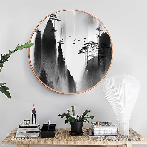 Tranh Tròn Tráng Gương Núi Nghệ Thuật