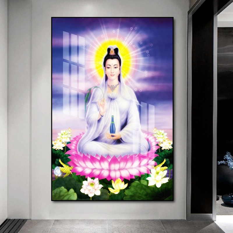 Tranh treo tường Quan Âm Bồ Tát trên đài sen